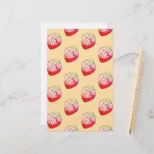 watercolor strawberry in yellow stationery