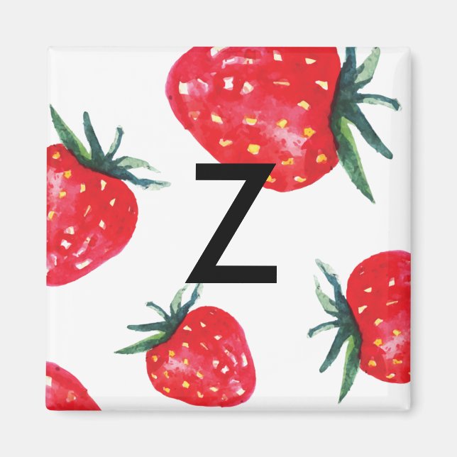 Watercolor Strawberry Initial magnet (Front)