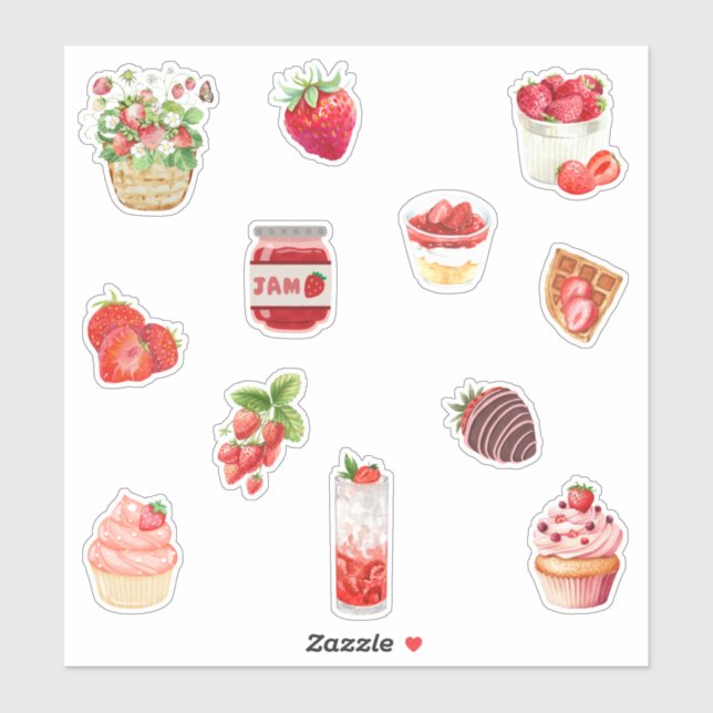 Watercolor Strawberry Lover Collage  Sticker (Sheet)