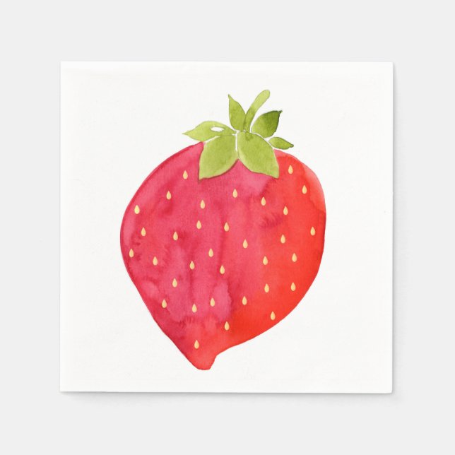 Watercolor Strawberry Napkins (Front)
