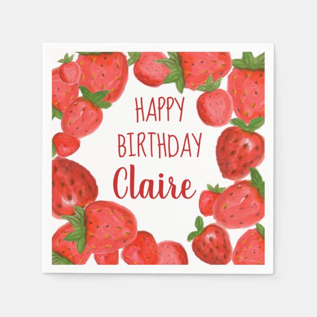 Watercolor Strawberry Napkins (Front)