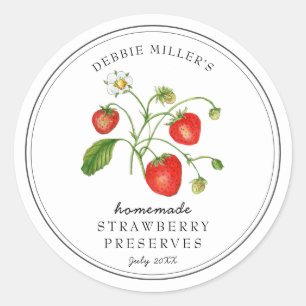 Watercolor Strawberry on white jam jar Classic Round Sticker