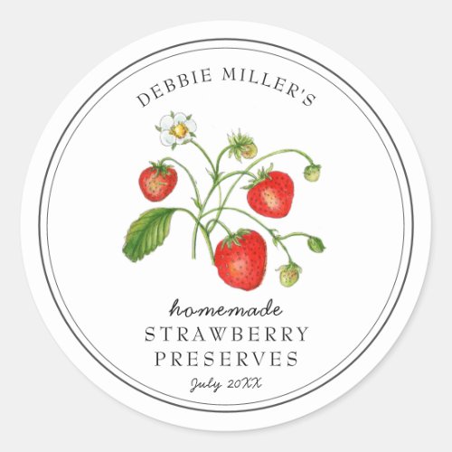 Watercolor Strawberry on white jam jar  Classic Round Sticker