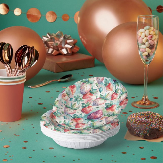 Watercolor Strawberry Paper Bowls (Multi)