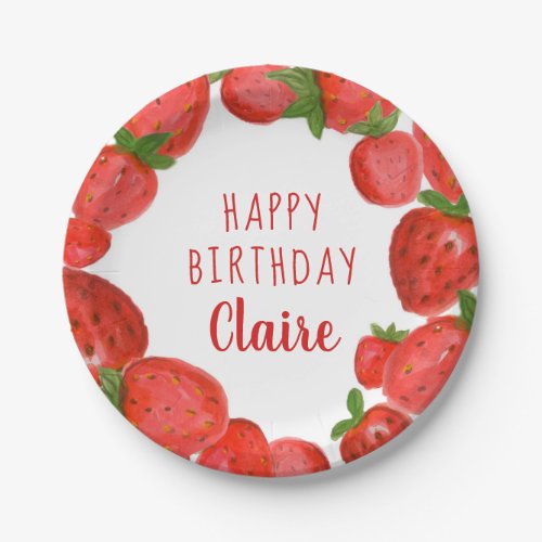 Watercolor Strawberry Paper Plate