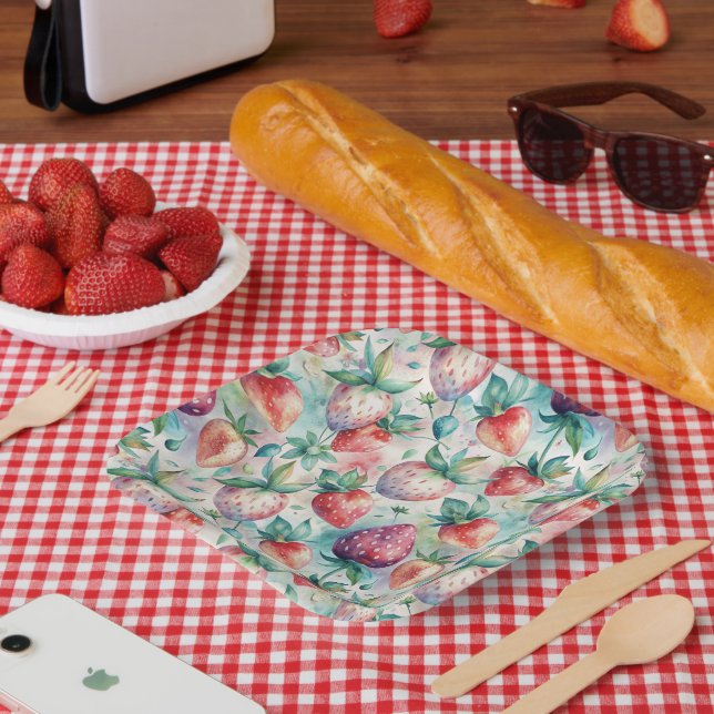 Watercolor Strawberry Paper Plates (Picnic)