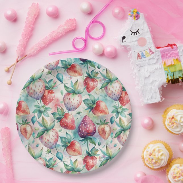 Watercolor Strawberry Paper Plates (Party)