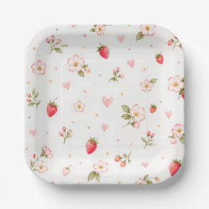 Watercolor Strawberry Paper Plates