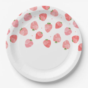 Watercolor Strawberry Paper Plates