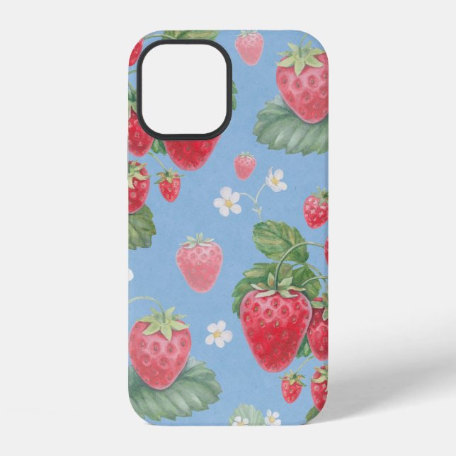 Watercolor strawberry pattern iphone case (Back)