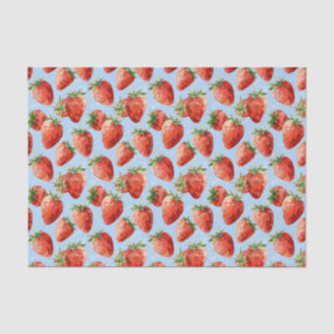 Watercolor Strawberry Pattern Light Blue Decoupage Tissue Paper