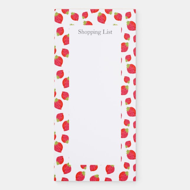  Watercolor Strawberry Pattern Magnetic Notepad (Front)