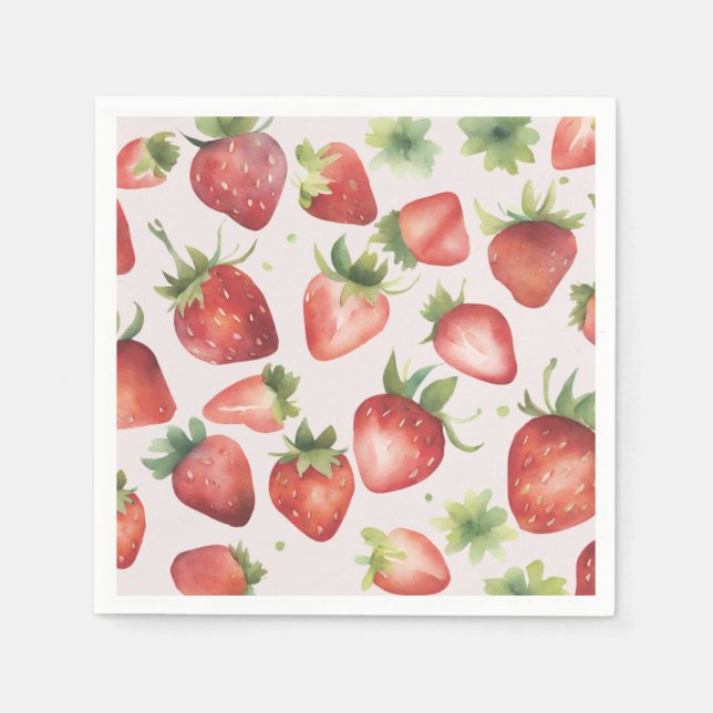 Watercolor Strawberry Pattern   Napkins (Front)