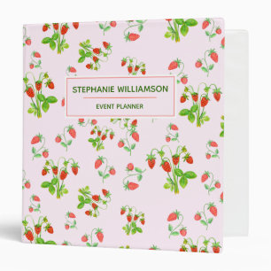 Watercolor Strawberry Pattern on Blush Pink 3 Rin 3 Ring Binder