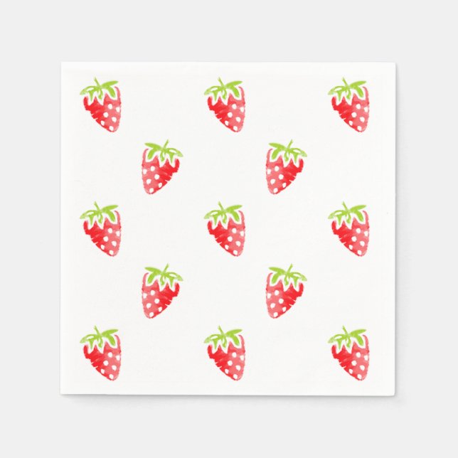 Watercolor Strawberry Pattern Paper Napkins (Front)