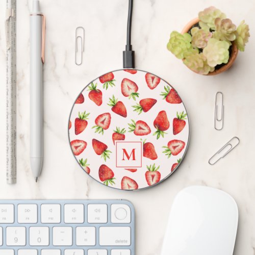 Watercolor Strawberry Pattern Wireless Charger