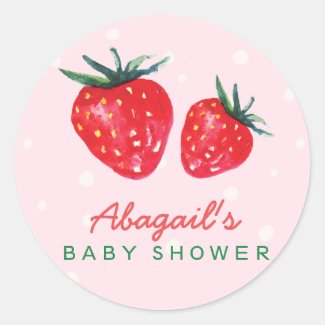 Watercolor Strawberry Personalized Baby Shower Classic Round Sticker