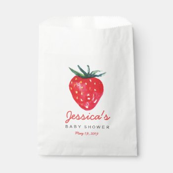 Watercolor Strawberry Personalized Baby Shower Favor Bag by Popcornparty at Zazzle
