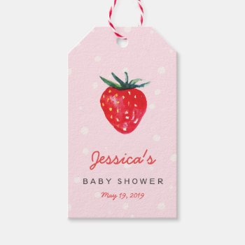 Watercolor Strawberry Personalized Baby Shower Gift Tags by Popcornparty at Zazzle