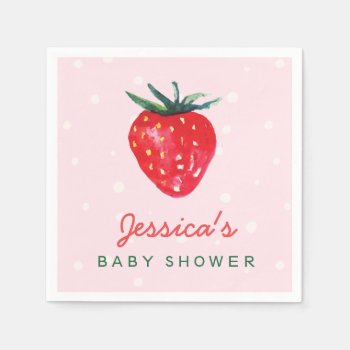 Watercolor Strawberry Personalized Baby Shower Paper Napkins by Popcornparty at Zazzle