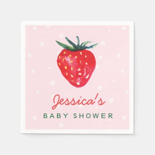 Watercolor Strawberry Personalized Baby Shower Paper Napkins