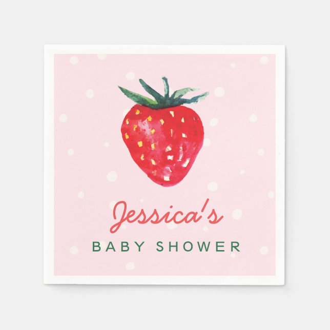Watercolor Strawberry Personalized Baby Shower Paper Napkins (Front)