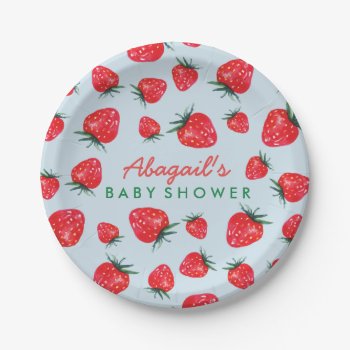 Watercolor Strawberry Personalized Baby Shower Paper Plates by Popcornparty at Zazzle