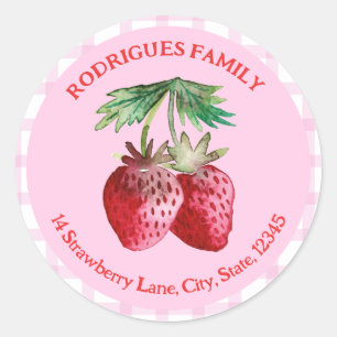 Watercolor Strawberry Pink and Red Return Address Classic Round Sticker