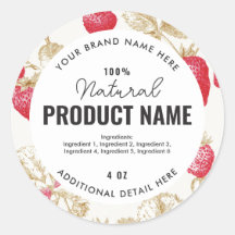 Watercolor Strawberry Product Round Label