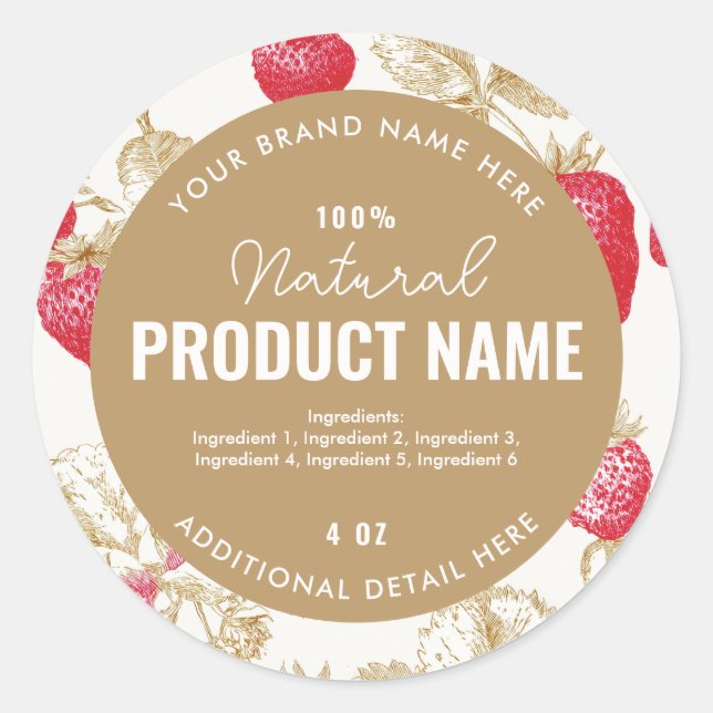 Watercolor Strawberry Product Round Label (Front)