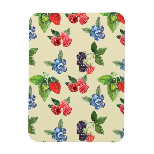 Watercolor Strawberry Raspberry Currant Pattern Magnet