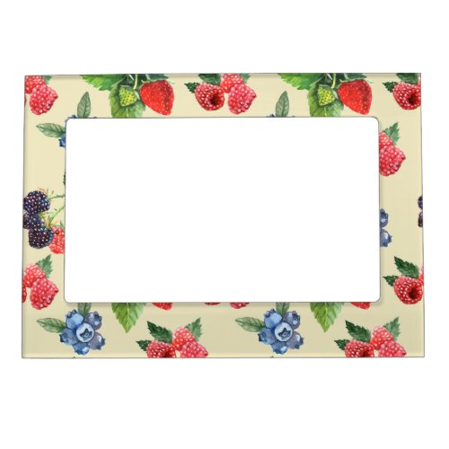 Watercolor Strawberry Raspberry Currant Pattern Magnetic Frame