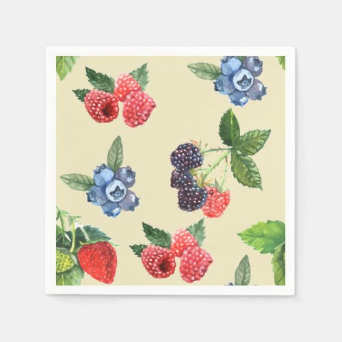 Watercolor Strawberry Raspberry Currant Pattern Napkins