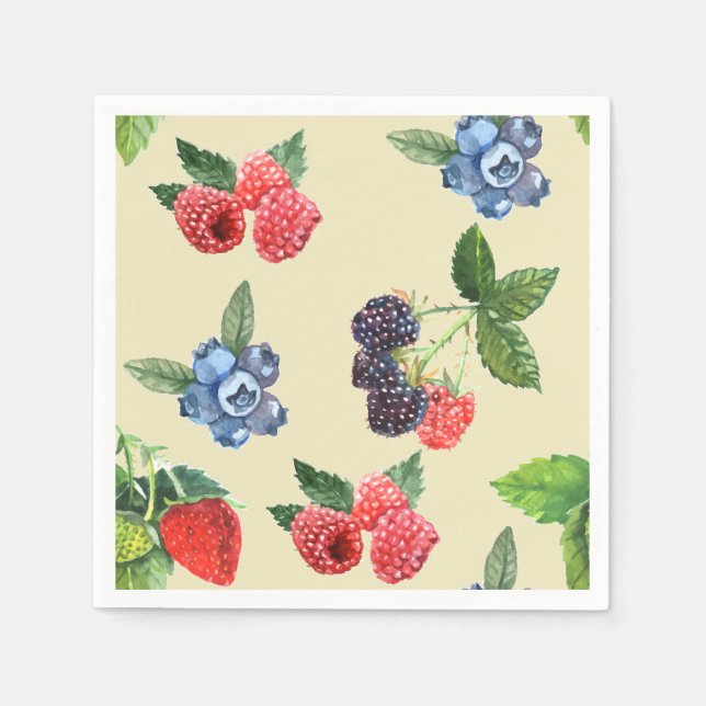 Watercolor Strawberry Raspberry Currant Pattern Napkins (Front)