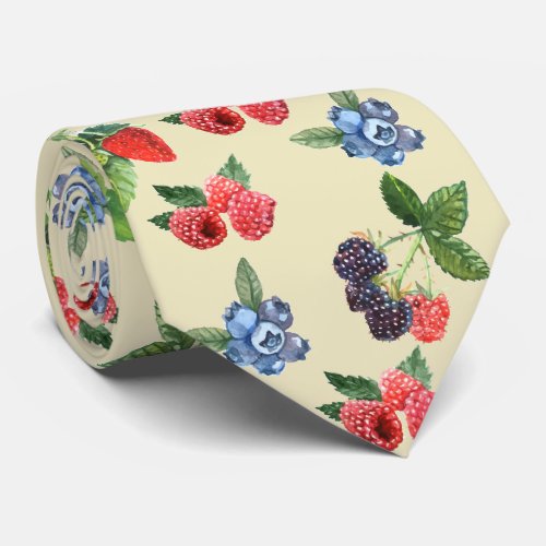 Watercolor Strawberry Raspberry Currant Pattern Neck Tie