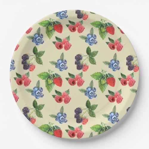 Watercolor Strawberry Raspberry Currant Pattern Paper Plates