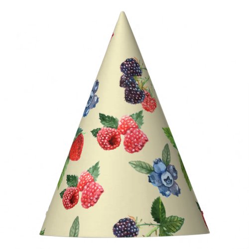 Watercolor Strawberry Raspberry Currant Pattern Party Hat