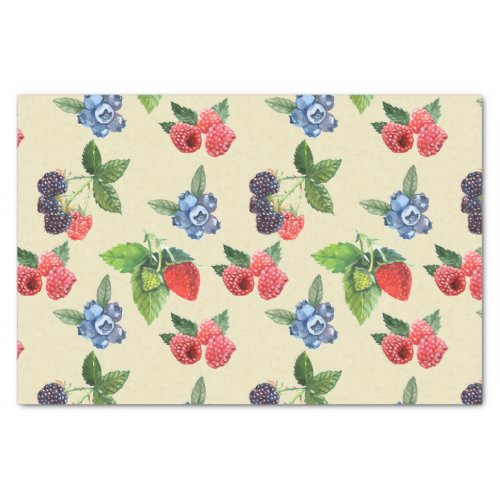 Watercolor Strawberry Raspberry Currant Pattern Tissue Paper