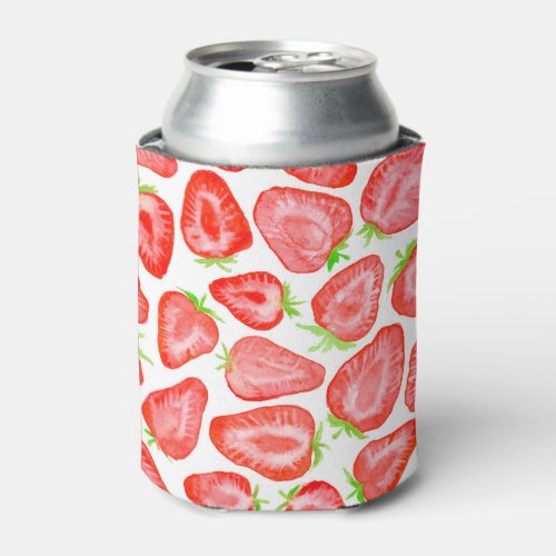 Watercolor strawberry slices pattern can cooler