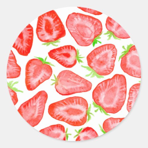 Watercolor strawberry slices pattern classic round sticker