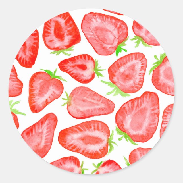 Watercolor strawberry slices pattern classic round sticker (Front)