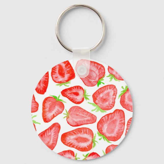Watercolor strawberry slices pattern keychain (Front)
