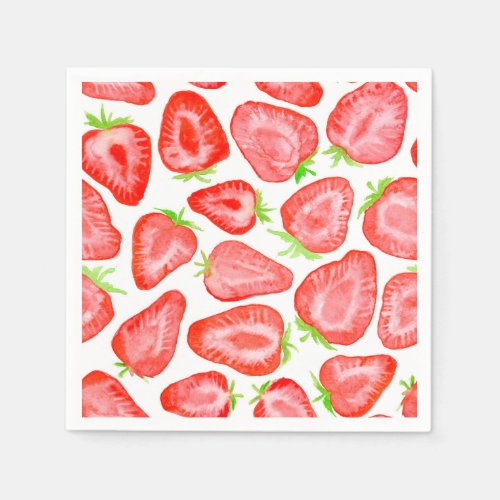 Watercolor strawberry slices pattern napkins