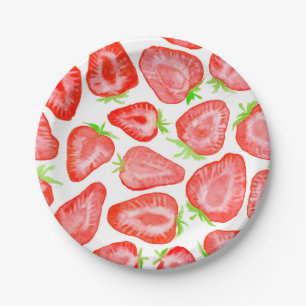 Watercolor strawberry slices pattern paper plates