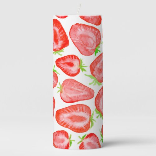 Watercolor strawberry slices pattern pillar candle