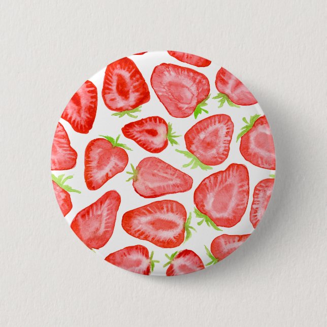 Watercolor strawberry slices pattern pinback button (Front)