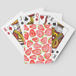 Watercolor strawberry slices pattern poker cards