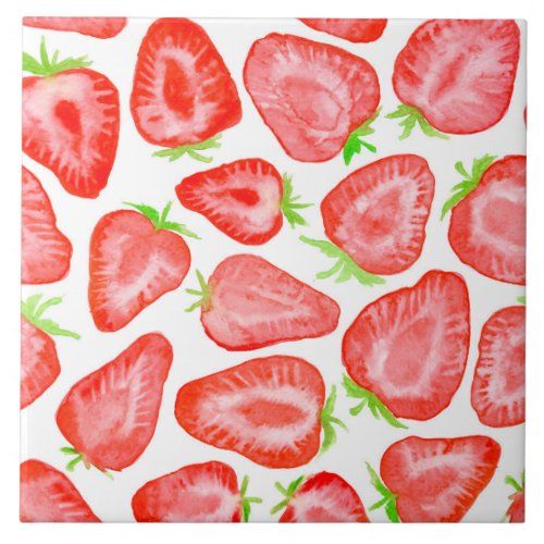 Watercolor strawberry slices pattern tile
