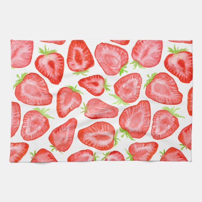 Watercolor strawberry slices pattern towel (Horizontal)