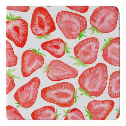 Watercolor strawberry slices pattern trivet